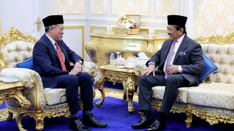 Yang Dipertua Negeri Sabah Tun Musa Aman (kanan) menerima kunjungan hormat daripada Pengerusi Pertubuhan Berita Nasional Malaysia Datuk Seri Wong Chun Wai di Istana Seri Kinabalu hari ini. - fotoBERNAMA