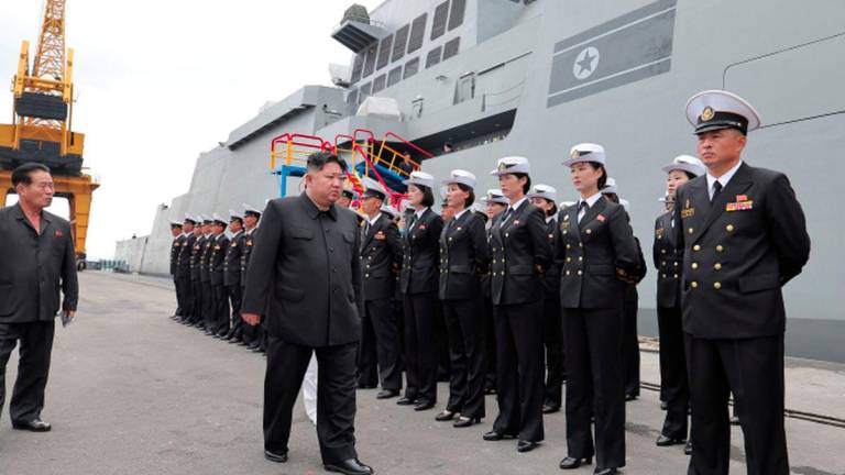 North Korean leader Kim Jong Un visits a Choe Hyon-class destroyer, in North Korea, August 18, 2025, in this photo released by North Korea's official Korean Central News Agency. - KCNA via North Korea