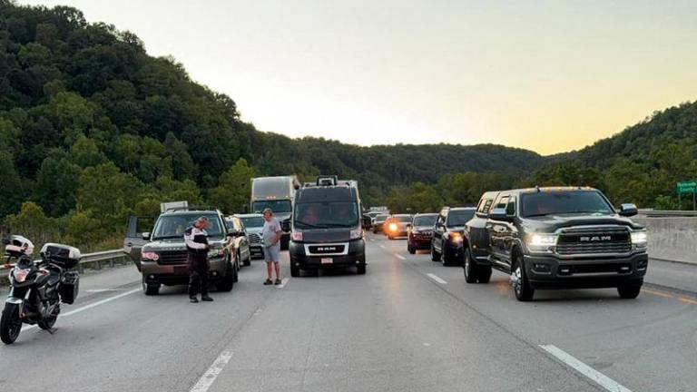 This handout image taken and released by the Mount Vernon Fire Department on September 7, 2024 shows traffic stopped on Interstate 75 during an active shooter incident near London, Kentucky. - AFPPIX