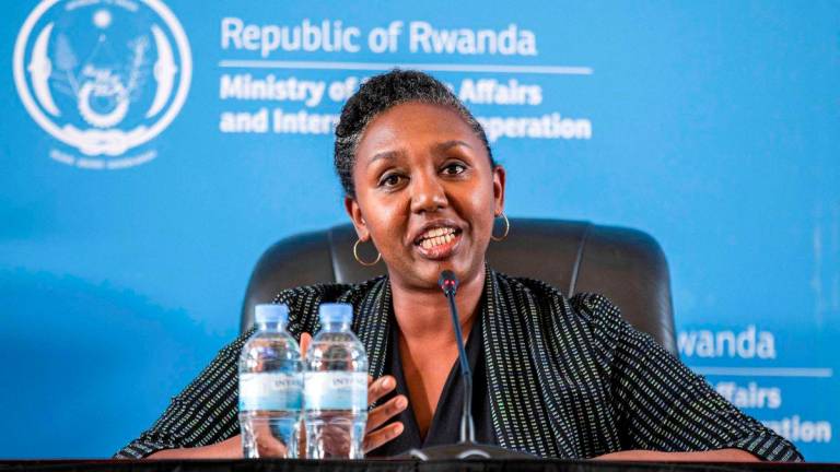 Rwanda's government spokesperson Yolande Makolo addresses a news conference on the transfer of asylum seekers from Britain ahead of their arrival in Kigali, Rwanda June 14, 2022. - REUTERSPIX