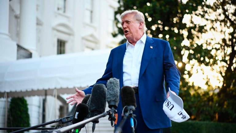 US President Donald Trump speaks to the press before boarding Marine One from the South Lawn of the White House in Washington, DC on June 24, 2025, to attend the NATO’s Heads of State and Government summit in The Hague. (Photo by Mandel NGAN / AFP)