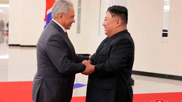 This picture taken on June 17, 2025 and released from North Korea’s official Korean Central News Agency (KCNA) via KNS on June 18, 2025 shows North Korea’s leader Kim Jong Un (R) meeting with Russian Security Council Secretary Sergei Shoigu (L) at the headquarters of the Central Committee of the Workers’ Party of Korea in Pyongyang. Shoigu arrived on June 17 in North Korea to meet Kim for a second time in less than two weeks, Russian news agencies reported. - AFP PHOTO/KCNA VIA KNS