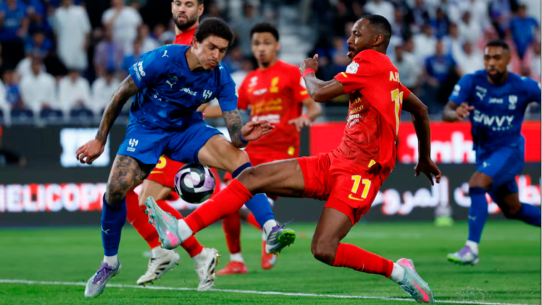 Al Hilal’s Darwin Nunez in action with Al Qadsiah’s Ali Abdullah Hazzazi. Reuterspix