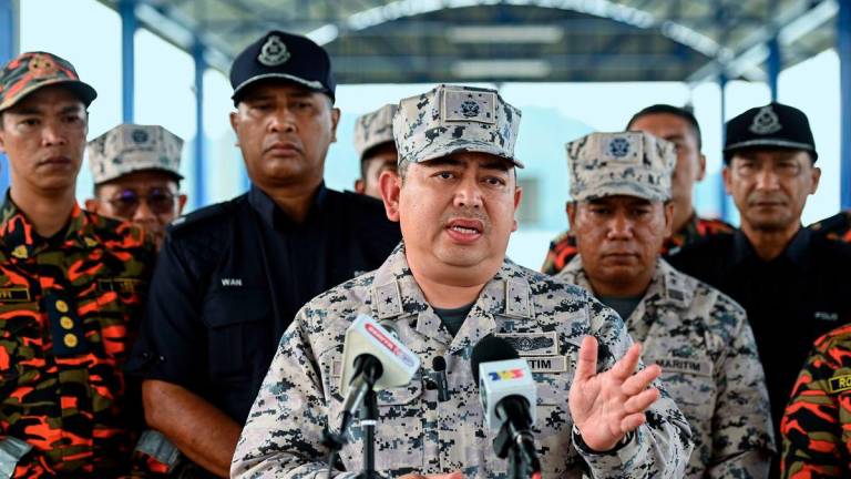 Pahang State Maritime Director, First Admiral Maritime Mazlan Mat Rejab, speaks during a press conference on the ghost ship drifting at the Malaysian Maritime Enforcement Agency’s Kemaman Maritime Zone Jetty today. - BERNAMA