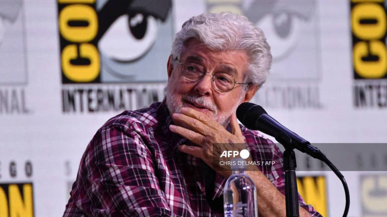 US filmmaker George Lucas speaks during the Sneak Peek of the Lucas Museum of Narrative Art panel in Hall H of the convention center during Comic Con International in San Diego, California on July 27, 2025. - AFP