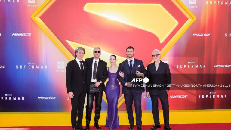 (L-R) Peter Safran, Nicholas Hoult, Rachel Brosnahan, David Corenswet and James Gunn, Co-Chairman &amp; CEO, DC Studios attend the Los Angeles Premiere of Warner Bros. “Superman” at TCL Chinese Theatre on July 07, 2025 in Hollywood, California. - Getty Images via AFP