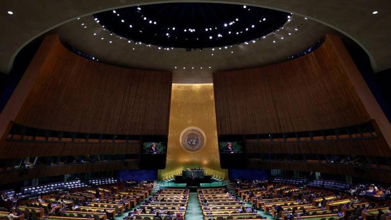Foreign Minister Datuk Seri Mohamad Hasan delivers Malaysia’s National Statement during the High-Level General Debate of the 80th session of the United Nations General Assembly (UNGA) 2025 on Sunday. - BERNAMA