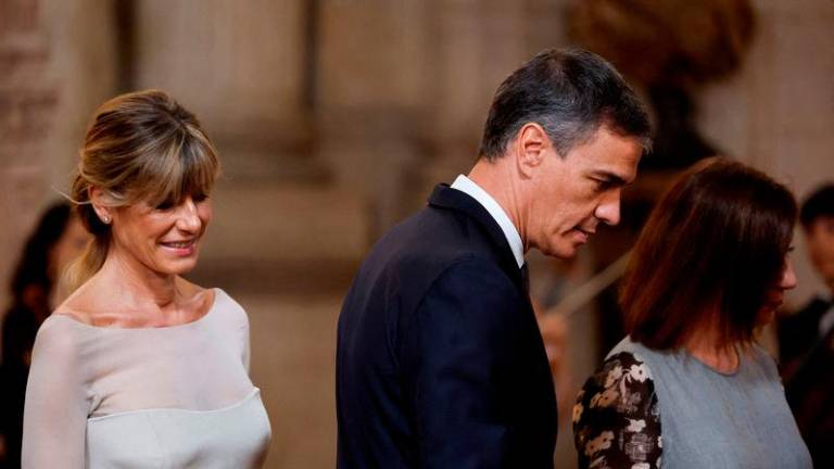 Spanish Prime Minister Pedro Sanchez and his wife Begona Gomez attend commemorations marking the 10th anniversary of the proclamation of King Felipe VI at Royal Palace in Madrid - REUTERSpix