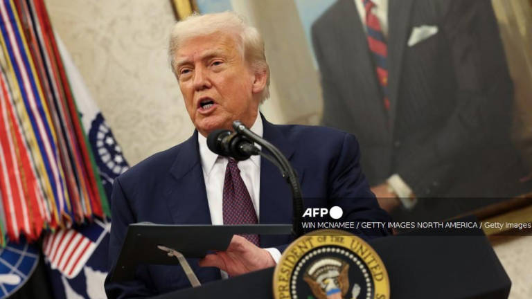 U.S. President Donald Trump speaks during an event with Apple CEO Tim Cook in the Oval Office of the White House on August 6, 2025 in Washington, DC. - AFP