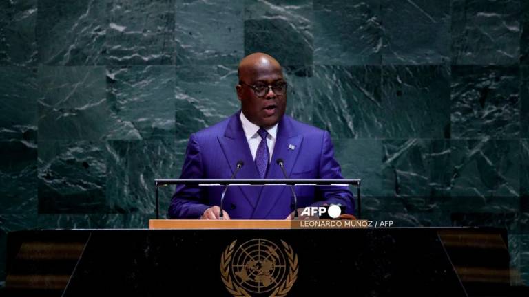 The Democratic Republic of the Congo's President Felix Tshisekedi speaks during the General Debate of the United Nations General Assembly at the UN headquarters in New York City on September 23, 2025. - AFPPIX