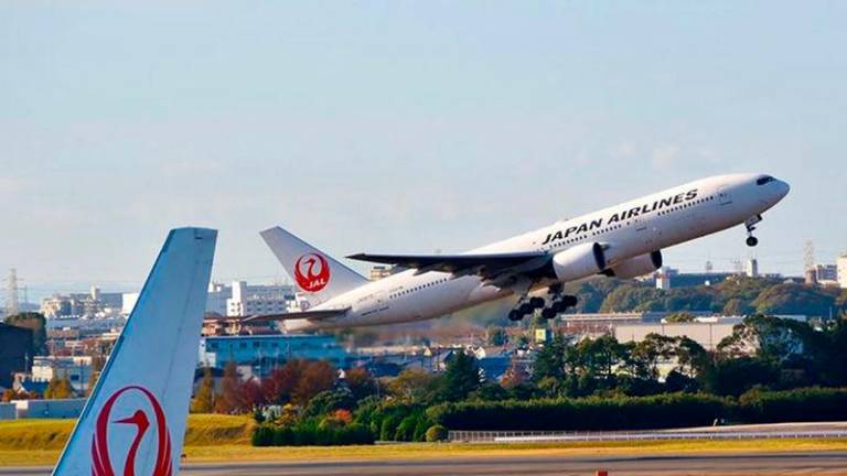 A Japan Airlines aircraft photographed during take-off. Photo: Japan Airlines/X