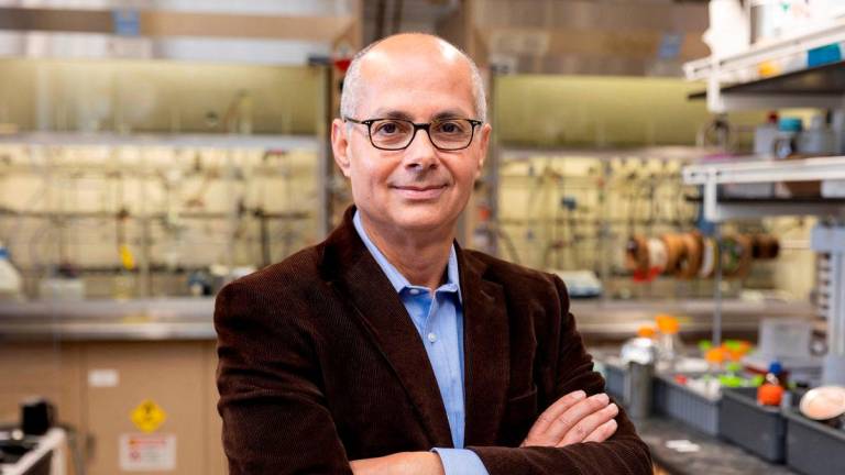 UC Berkeley chemistry professor Omar Yaghi poses in his lab at the University of California, Berkeley in Berkeley, California, U.S., in an undated photograph. Brittany Hosea-Small/UC Berkeley/Handout via REUTERS.