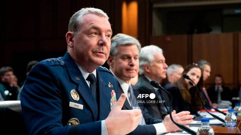 (L to R) Director of the Defense Intelligence Agency Lieutenant General Jeffrey Kruse, FBI Director Christopher Wray, CIA Director William Burns, Director of National Intelligence Avril Haines, US Air Force Lieutenant General Timothy Haugh and Assistant Secretary of State for Intelligence and Research Brett Holmgren testify during a Senate Select Committee on Intelligence on the Annual Worldwide Threats Assessment in the Hart Senate Office Building on Capitol Hill in Washington, DC, March 11, 2024. - AFP
