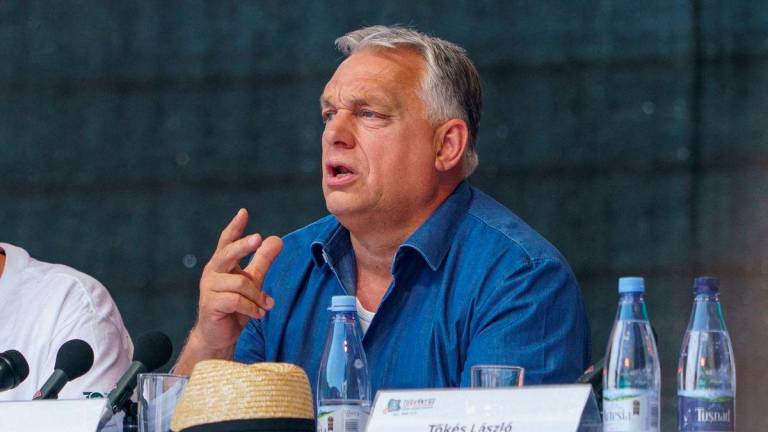 Hungarian Prime Minister Viktor Orban delivers a speech to ethnic Hungarians, at Balvanyos Summer University, in Baile Tusnad, Romania, July 26, 2025. Inquam Photos/Tudor Pana via REUTERSPIX