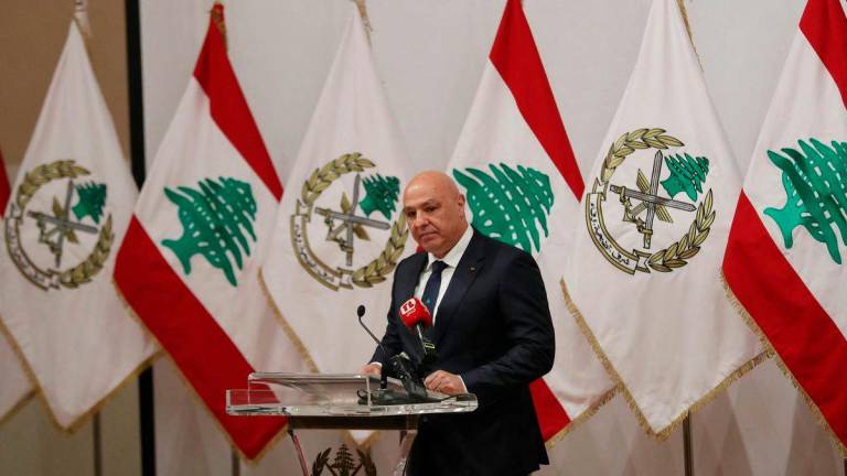 Lebanon’s President Joseph Aoun delivering a speech to mark Army Day at the Ministry of Defence in Yarze on July 31, 2025. (Photo by LEBANESE PRESIDENCY / AFP)