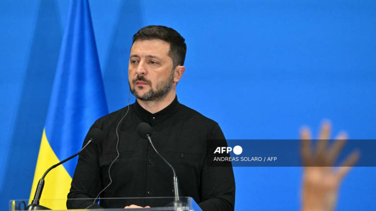 Ukraine's President Volodymyr Zelensky addresses a press conference during The Ukraine Recovery Conference 2025 (URC2025) at The Roma Convention Centre in Rome on July 10, 2025. - AFP