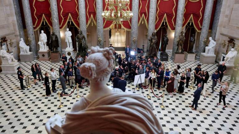 U.S. House Speaker Mike Johnson (R-LA) and Senate Majority Leader John Thune (R-SD) hold a press conference on the third day of a partial shutdown of the federal government at the U.S. Capitol in Washington, D.C., U.S. October 3, 2025. - REUTERSPIX