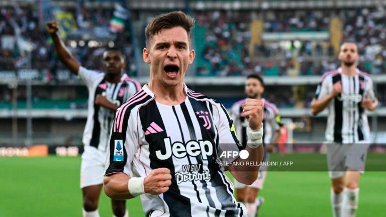 Juventus' Portuguese forward #07 Francisco Chico Conceicao celebrates scoring his team's first goal during the Italian Serie A football match between Hellas Verona and Juventus at the Marcantonio Bentegodi stadium in Verona, on September 20, 2025. - AFP