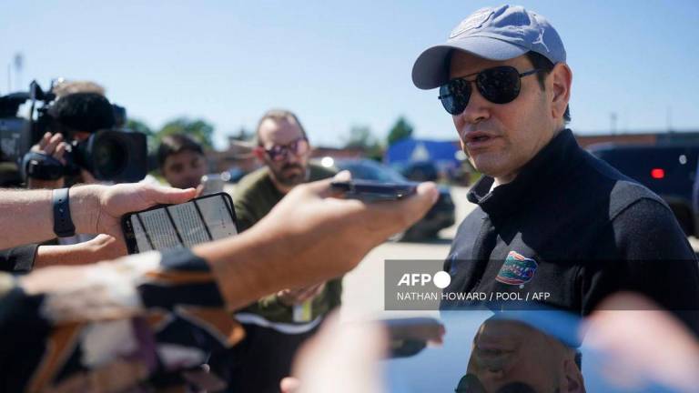 US Secretary of State Marco Rubio speaks to members of the media before departing for Israel at Joint Base Andrews, Maryland, on September 13, 2025. The United States is “not happy” about Israel’s air strikes targeting Hamas in Qatar, but the attack will not change Washington’s allied status with Israel, Secretary of State Marco Rubio said Saturday as he departed for the region. (Photo by Nathan Howard / POOL / AFP)