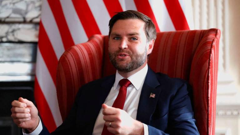 U.S. Vice President JD Vance reacts as he meets with British Foreign Secretary David Lammy (not pictured) at Chevening House in Sevenoaks, Britain, August 8, 2025. Suzanne Plunkett/Pool/ REUTERS