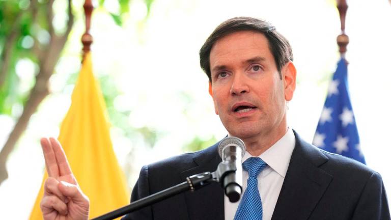 U.S. Secretary of State Marco Rubio speaks during a joint news conference with Ecuador's Foreign Minister Gabriela Sommerfeld at the Palacio de Carondelet, in Quito, Ecuador, Thursday, Sep. 4, 2025. - Pool via REUTERS