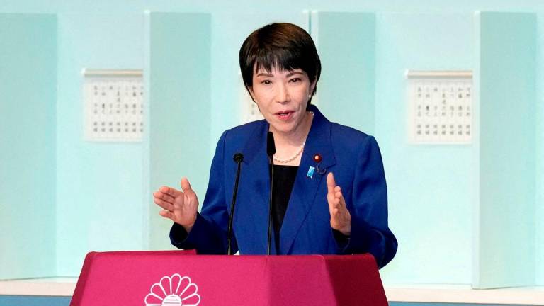 Sanae Takaichi speaks before a runoff election at the Liberal Democratic Party’s (LDP) leadership election Friday, Sept. 27, 2024, in Tokyo. Hiro Komae/Pool via REUTERS/File Photo