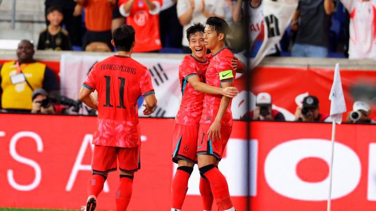 Heungmin Son #7 of Korea Republic celebrates his first half goal against the United States during an International Friendly at Sports Illustrated Stadium on September 06, 2025 in Harrison, New Jersey. - Mike Stobe / GETTY IMAGES NORTH AMERICA / AFP