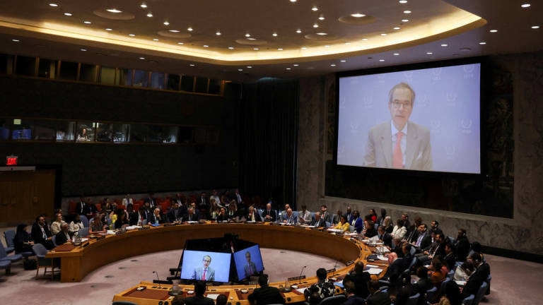 Rafael Mariano Grossi, Director General of the International Atomic Energy Agency (IAEA) speaks via video during a meeting of the United Nations Security Council, about the conflict between Israel and Iran, at U.N. headquarters in New York City, U.S., June 20, 2025. - REUTERS