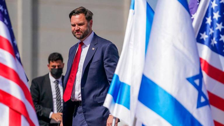 US Vice President JD Vance arrives at Ben Gurion Airport in Tel Aviv on October 21, 2025. - Nathan HOWARD / POOL / AFP
