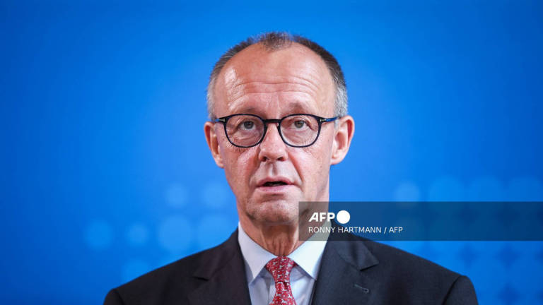 German Chancellor Friedrich Merz gives a statement during his first visit as Chancellor at the State Chancellery of Lower Saxony in Hanover, northern Germany, on July 22, 2025. - AFP