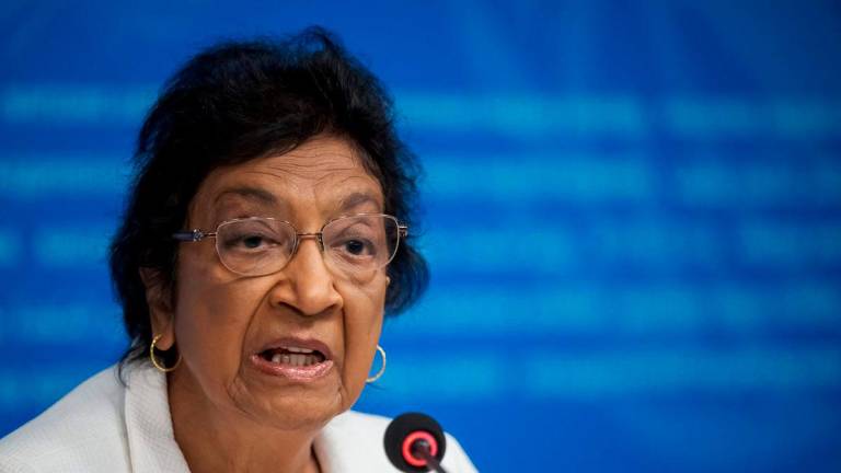Chair of the Independent International Commission of Inquiry on the Occupied Palestinian Territory, including East Jerusalem, and Israel, South Africa’s judge Navi Pillay, speaks during a press conference in Geneva on September 16, 2025. (Photo by Fabrice COFFRINI / AFP)