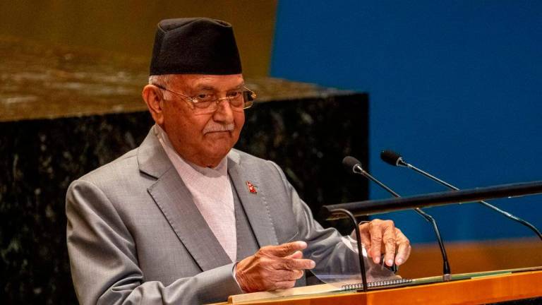 Prime Minister of Nepal KP Sharma Oli addresses the “Summit of the Future” in the General Assembly Hall at United Nations Headquarters in New York City, U.S., September 22, 2024. REUTERS/David Dee Delgado/ File Photo