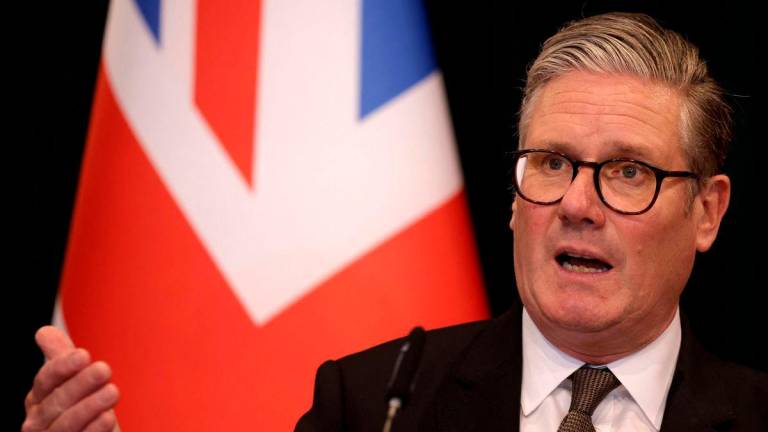 Britain’s Prime Minister Keir Starmer gestures as he addresses media representatives during a joint press conference with Albania’s Prime Minister at The Kryeministria in Tirana on May 15, 2025. AFPpix