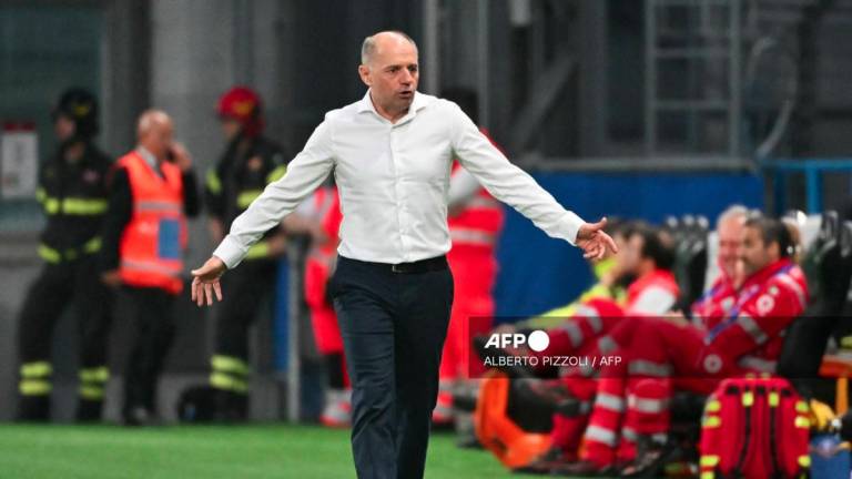 Moldova's coach Serghei Clescenco reacts during the 2026 World Cup qualifiers Europe zone group I football match between Italy and Moldova at the Mapei Stadium in Reggio Emilia, on June 9, 2025. - AFPPIX