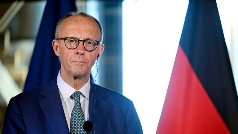 German Chancellor Friedrich Merz attends a joint press conference with Finnish Prime Minister in Turku, Finland, on May 27, 2025. Lehtikuva/Roni Rekomaa via REUTERS/File Photo