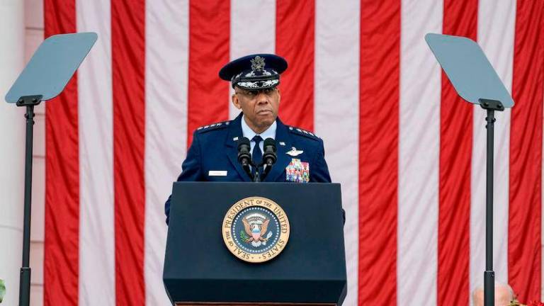 U.S. Chairman of the Joint Chiefs of Staff General Charles Q. Brown speaks during annual Memorial Day in Arlington National Cemetery in Arlington, Virginia - REUTERSpix