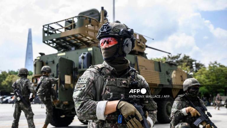 South Korean soldiers take part in an anti-terror drill, as part of the Ulchi Freedom Shield exercise between the US and South Korea, in Seoul on August 20, 2024, which runs until August 29. (Photo by ANTHONY WALLACE / AFP)