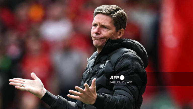 Crystal Palace's Austrian manager Oliver Glasner reacts during the English Premier League football match between Liverpool and Crystal Palace at Anfield in Liverpool, north west England on May 25, 2025. - AFP