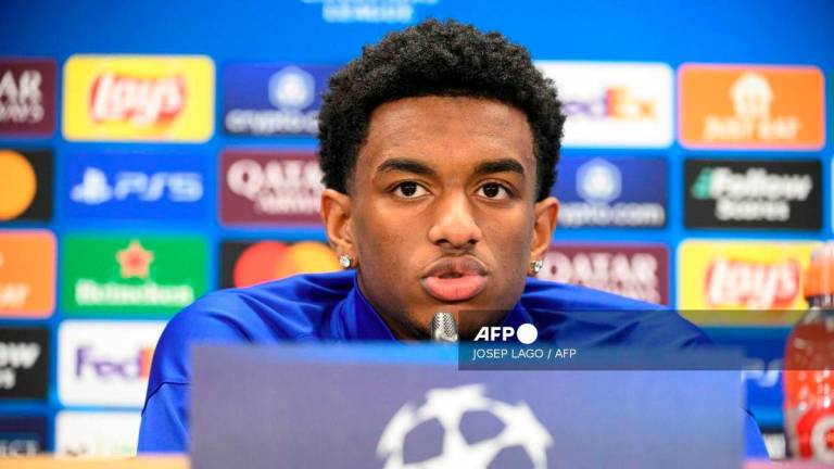 Barcelona's Spanish defender Alejandro Balde gives a press conference on the eve of the UEFA Champions League football match between FC Barcelona and Atalanta BC at the Joan Gamper training ground in Sant Joan Despi, near Barcelona, on January 28, 2025. - AFP