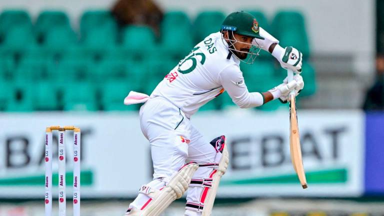 Bangladesh’s Litton Das plays a shot during the first day of the second Test cricket match between Sri Lanka and Bangladesh at the Sinhalese Sports Club (SSC) in Colombo on June 25, 2025. (Photo by Ishara S. KODIKARA / AFP)
