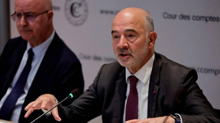 French Court of Audit (Cour des comptes) first President Pierre Moscovici speaks during the Court of Auditors' report presentation of the Paris 2024 Olympic Games, in Paris on September 25, 2025. - AFP