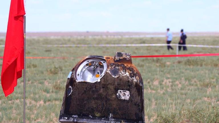 The landing module of the Chang’e-6 moon probe is seen after it landed in Inner Mongolia, in northern China - AFPpix