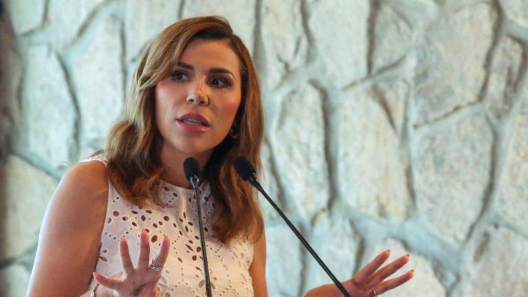 Baja California Governor Marina del Pilar Avila, who had her U.S. tourist visa and her husband’s revoked by the U.S., holds her weekly press conference, in Ensenada, Mexico, June 11, 2025. REUTERS
