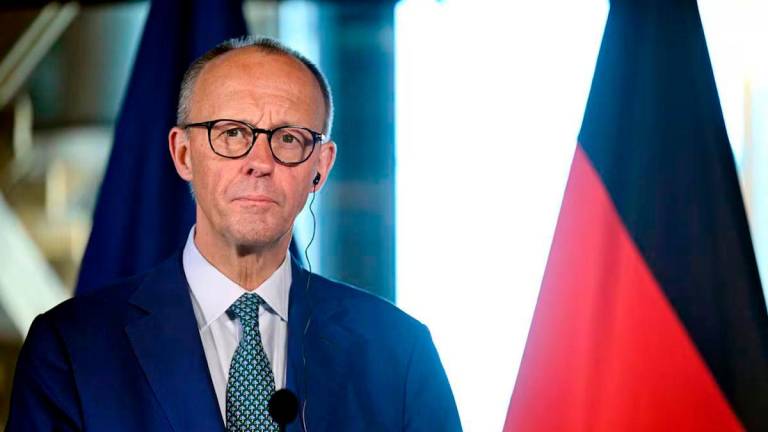 German Chancellor Friedrich Merz attends a joint press conference with Finnish Prime Minister in Turku, Finland, on May 27, 2025. Lehtikuva/Roni Rekomaa via REUTERS/File Photo