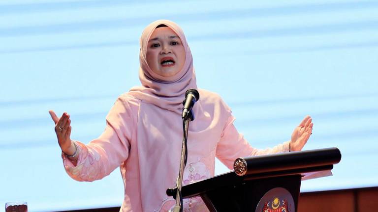 Education Minister Fadhlina Sidek speaking during the ministry’s monthly meeting at Kompleks E, Putrajaya, today. - Bernama pic