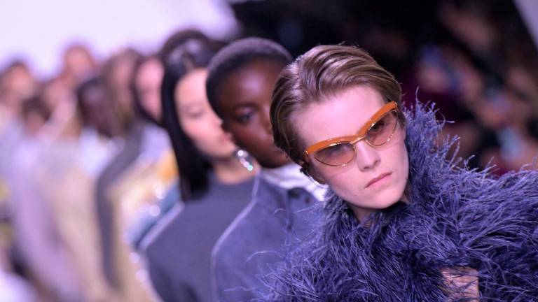 Models walk the runway during the Bottega Veneta collection show at Milan's Fashion Week Womenswear Spring / Summer 2026, on September 27, 2025 in Milan. - AFP