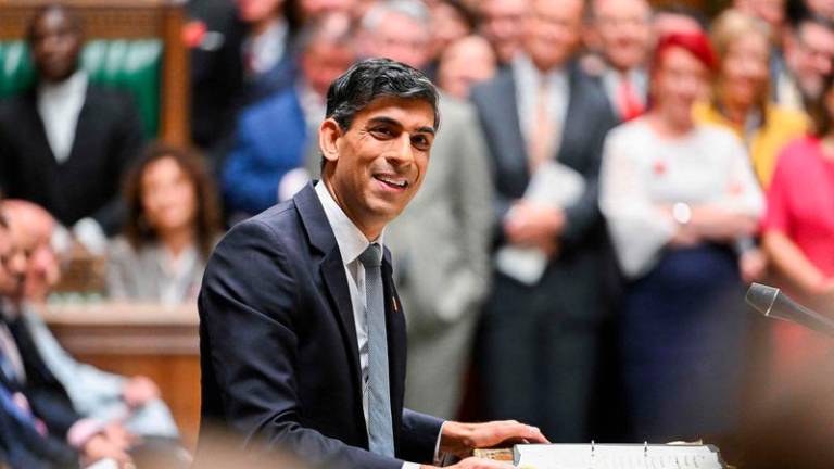 A handout photograph, released by the UK Parliament, shows Britain’s main opposition Conservative Party’s acting Leader Rishi Sunak speaking during his last Prime Minister’s Questions (PMQ) session, in the House of Commons, in central London - AFPpix