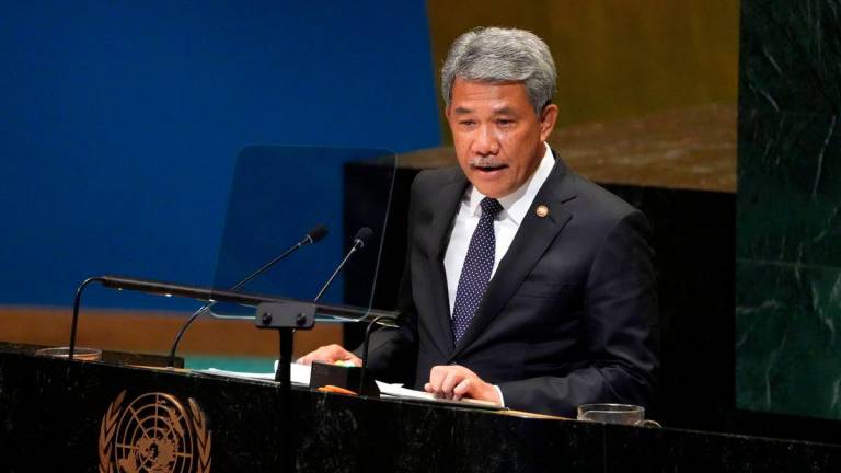 Foreign Minister Datuk Seri Mohamad Hasan delivers Malaysia’s National Statement during the High-Level General Debate of the 80th session of the United Nations General Assembly (UNGA) 2025 on Sunday. - BERNAMA