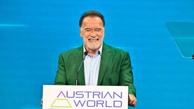 US-Austrian actor, businessman and former Governor of California Arnold Schwarzenegger smiles as he gives a speech during the Austrian World Summit in Vienna, Austria on June 3, 2025. (Photo by Joe Klamar / AFP)