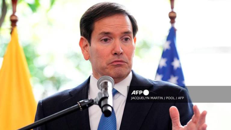 US Secretary of State Marco Rubio speaks during a joint press conference with Ecuador's Foreign Minister Gabriela Sommerfeld (out of frame) at Carondelet Presidential Palace in Quito on September 4, 2025. - POOL / AFP
